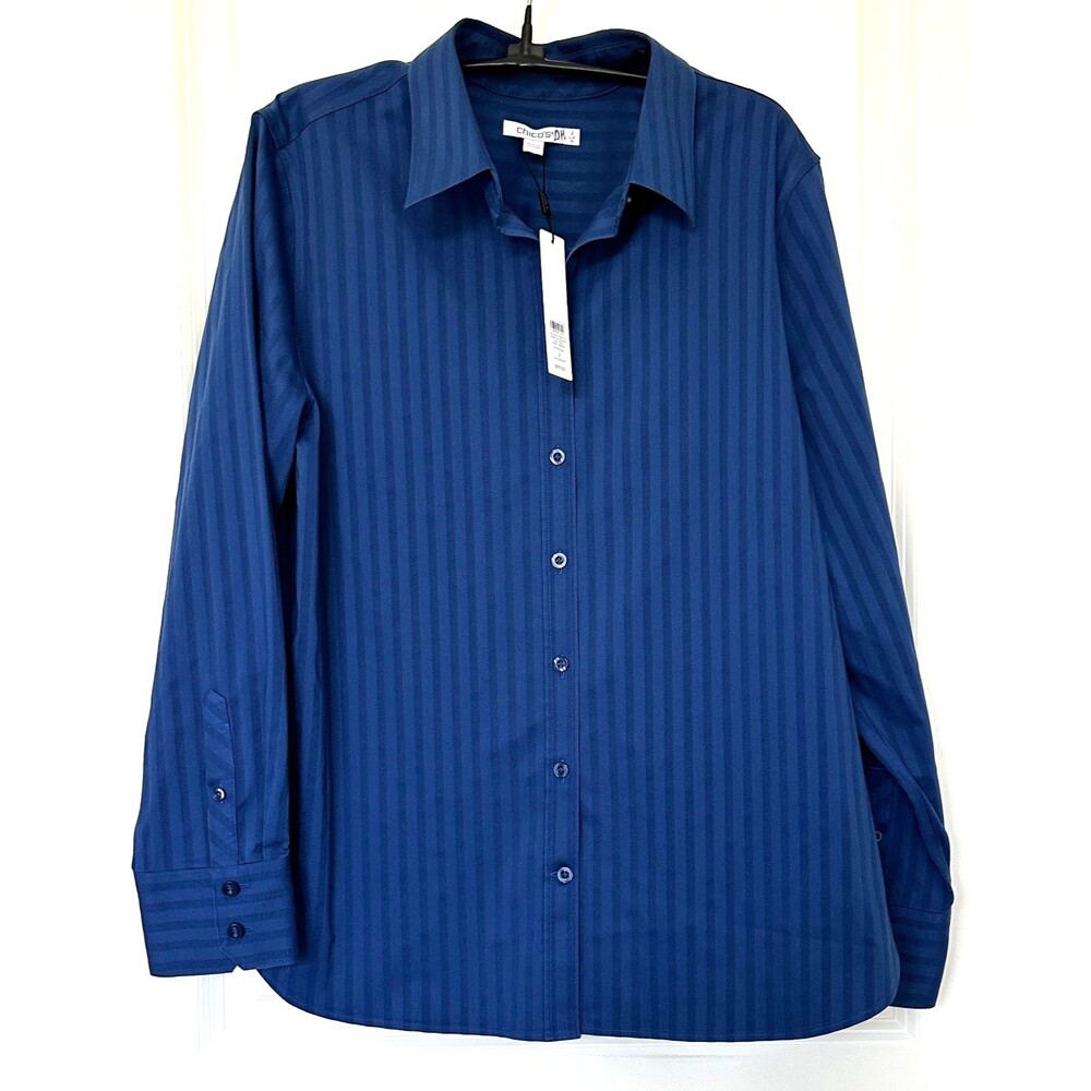 Chico's No-Iron Stretch Dark Harbor Blue Shirt Chico’s 2 (Large / US 12) NWT
